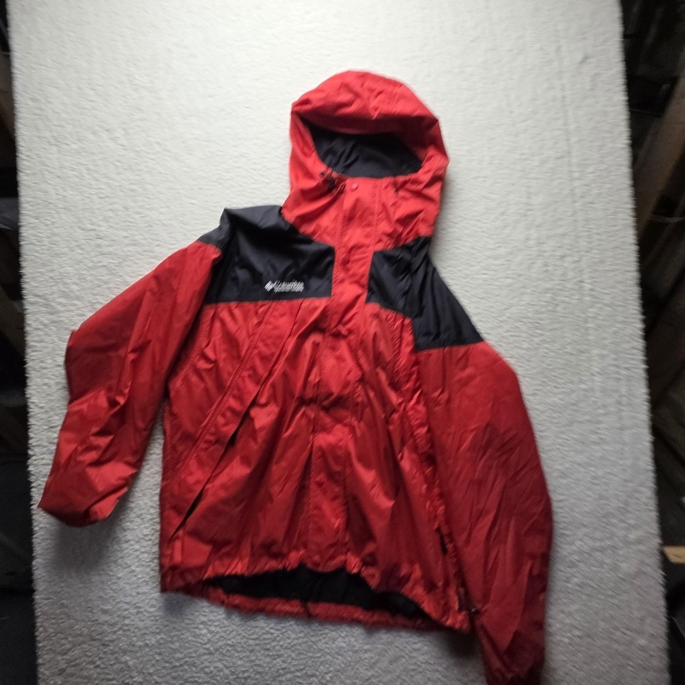 Columbia Jacket Mens XL Red Black Hooded Full Zip Mesh Lined Windbreaker